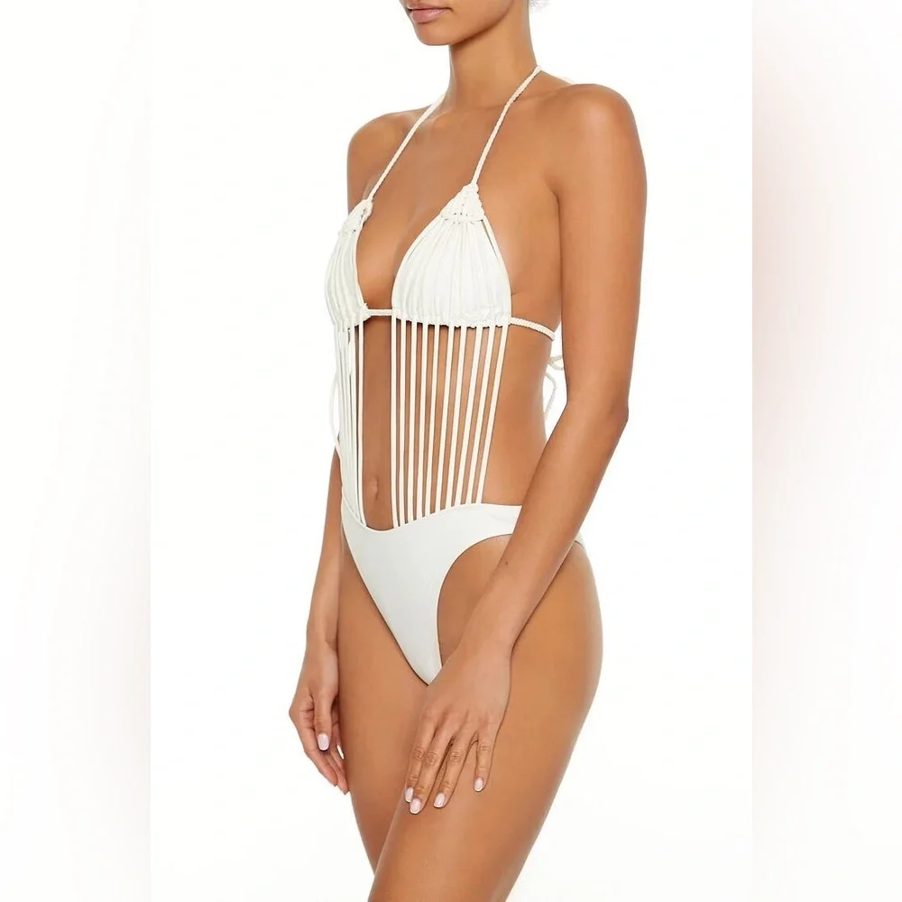 Macrame Halter Monokini One-Piece Swimsuit - Size Large- NWT